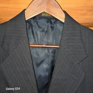 CRICKETEER Mens 42S W36 Navy Pinstripe Wool Suit Jacket Blazer